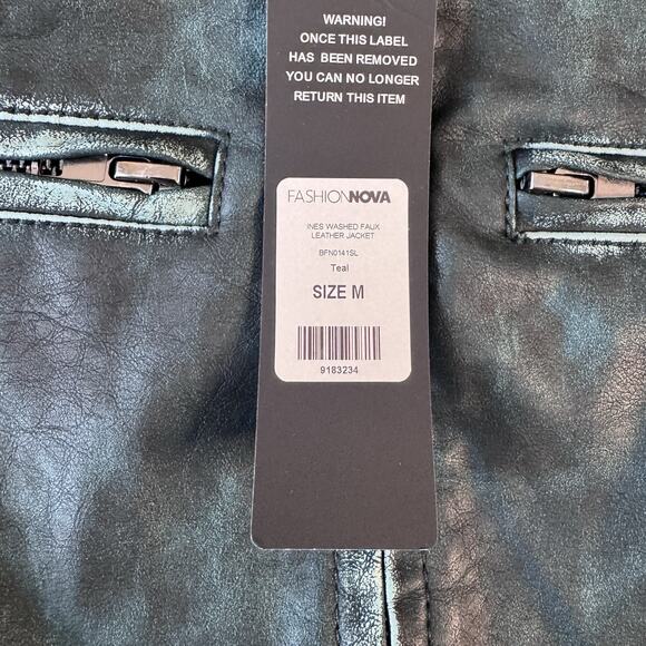 NWT Fashion Nova Arlo Green Washed Faux Leather Vegan Crop Zip Up Jacket Size M - Picture 2 of 6